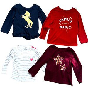 Bundle of 4 Long Sleeve Baby Girl Graphic T's Sz 18 Months Multi Color